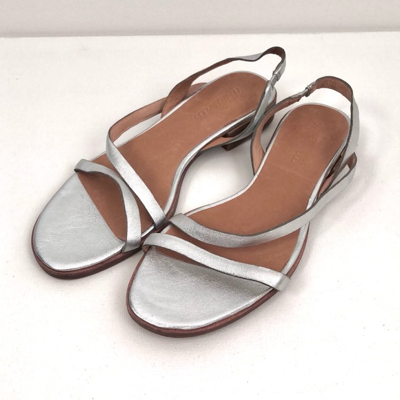 Madewell Shoes - Madewell Heidi Silver Leather Slingback Strap Sandals Size 6.5